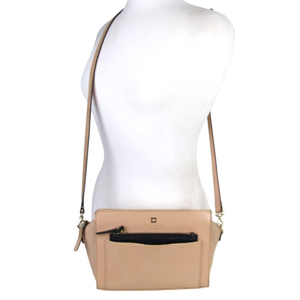 kate spade NY BEIGE GENUINE LEATHER SHOULDER BAG CROSSBODY HANDBAG CLUTCH PURSE